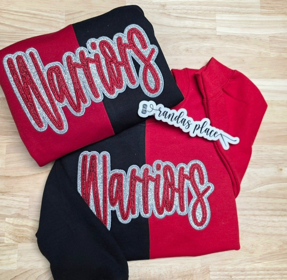 Warriors Split Sparkle Red & Black Crewneck