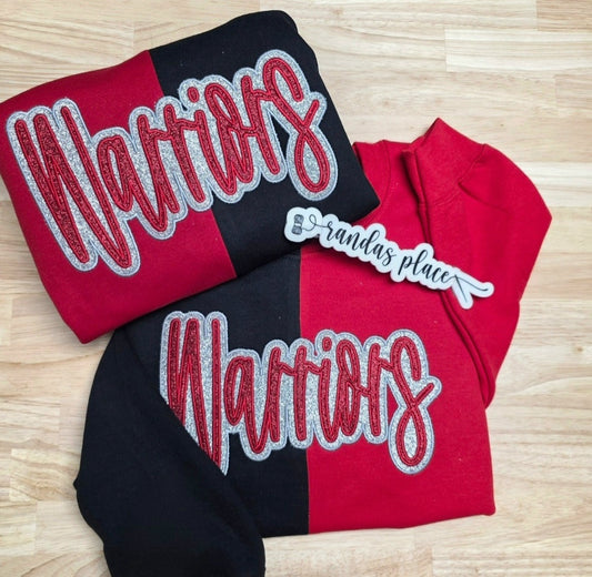Warriors Split Sparkle Red & Black Crewneck
