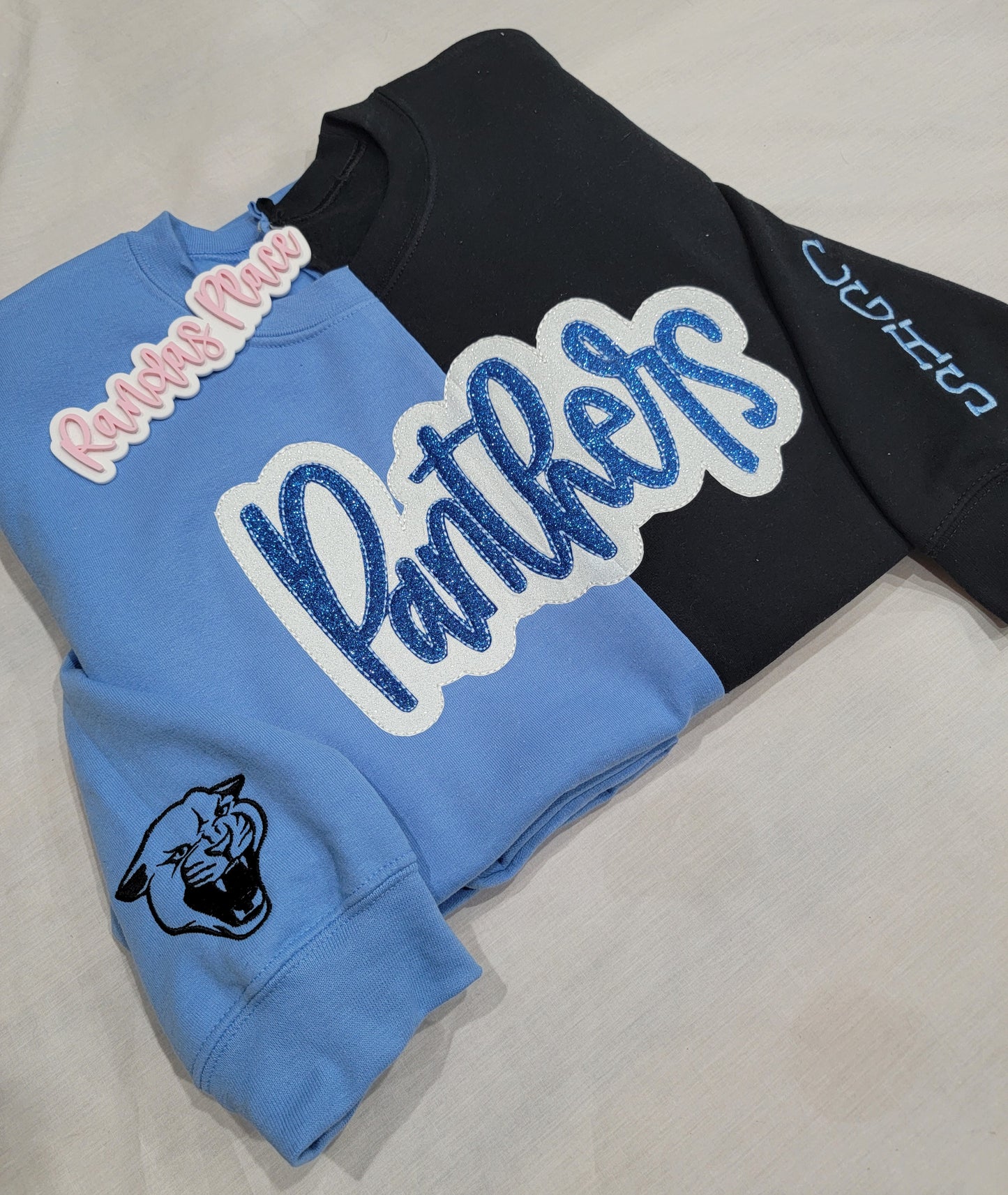 Panthers Split Sparkle Black & Blue Crewneck