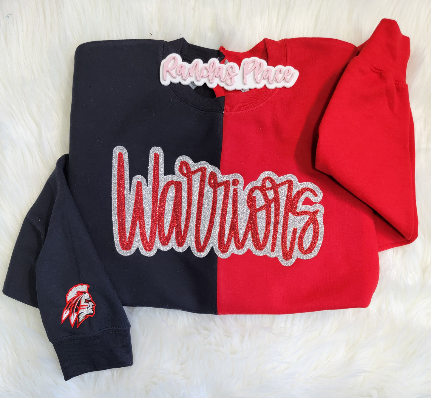 Central Warriors Split Sparkle Red & Black Crewneck