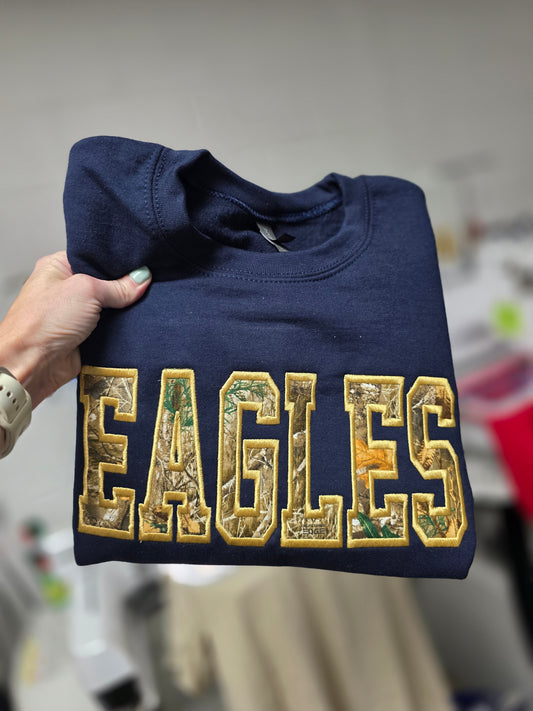 Eagles Varsity Camo Fabric Applique Crewnecky