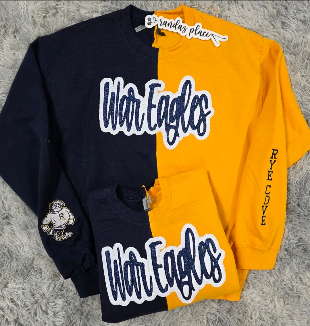 War Eagle Split Sparkle Navy & Gold Crewneck