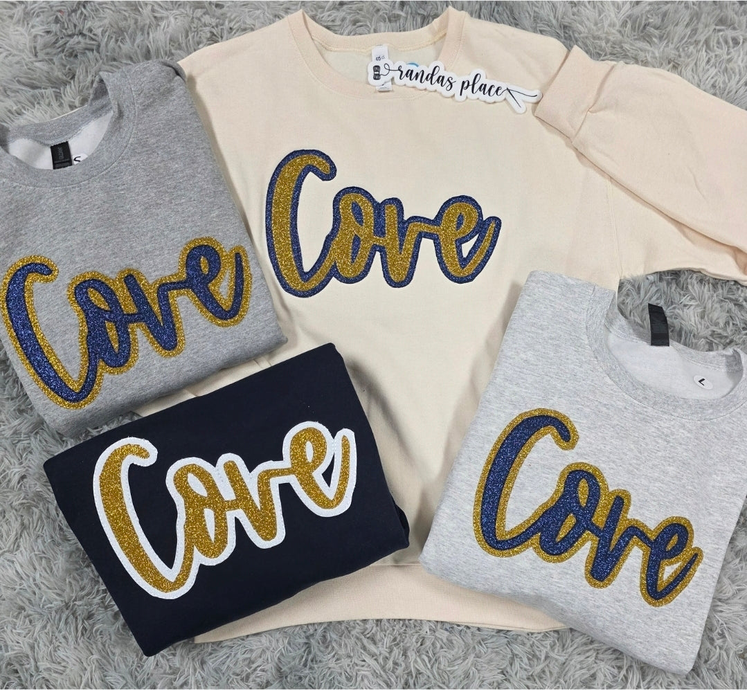 Cove Script Sparkle Double Applique Crewneck