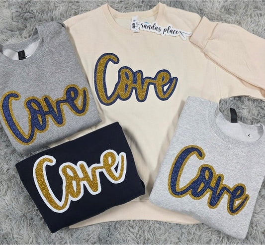 Cove Script Sparkle Double Applique Crewneck