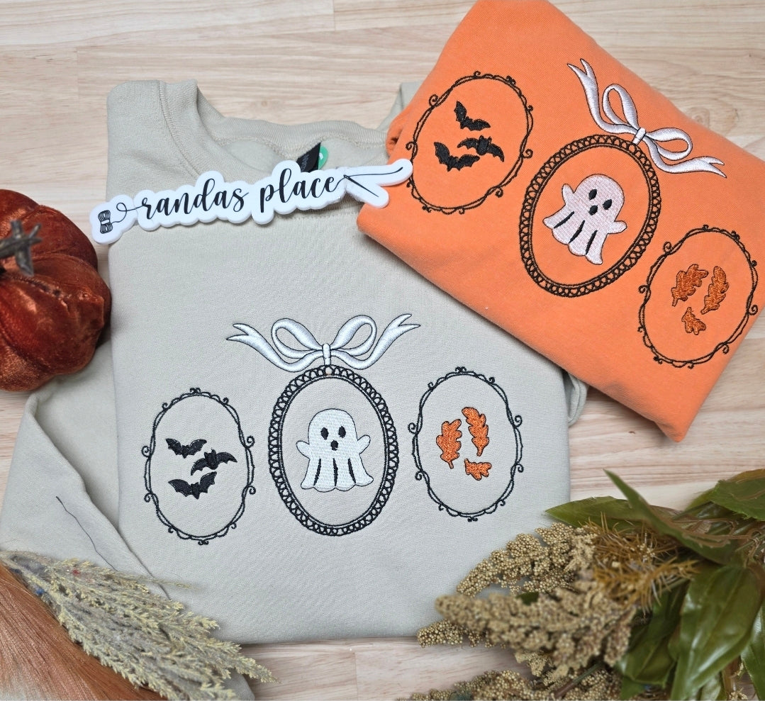 Vintage Frames Halloween Ghost Embroidered Sweatshirt/Tee