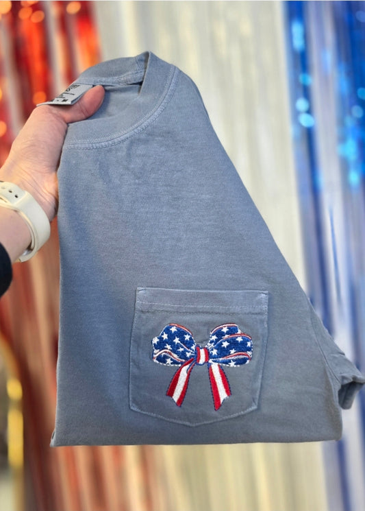 American Flag Bow Pocket Tee