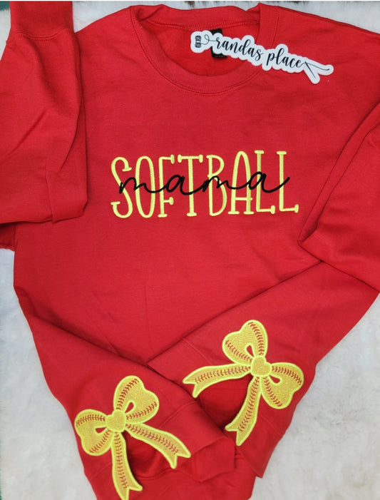 Softball Mama Split Side Bow Crewneck