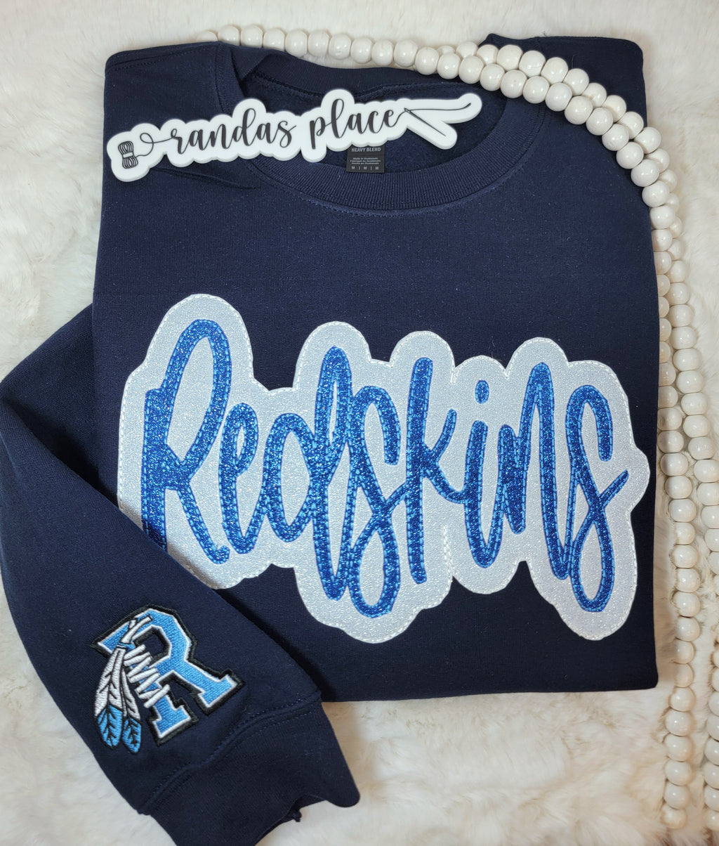 Robinson Redskins Script Sparkle Crewneck