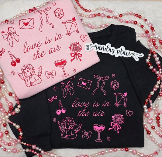 Love Is In The Air Embroidered Valentine Crewneck