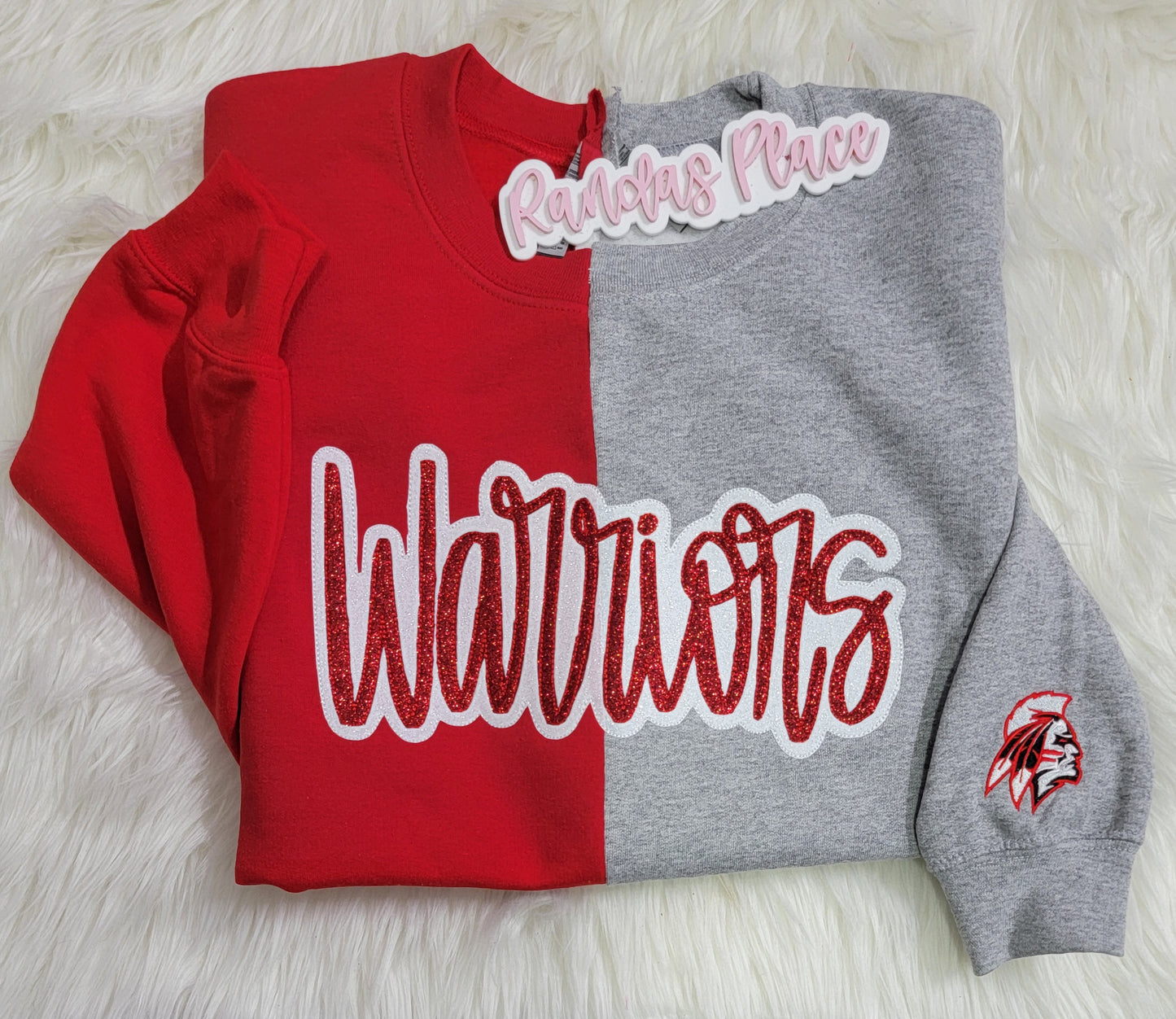 Central Warriors Split Sparkle Red & Gray Crewneck