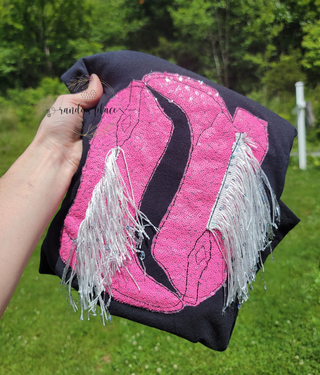 Black & Pink Sparkle Boot Tee
