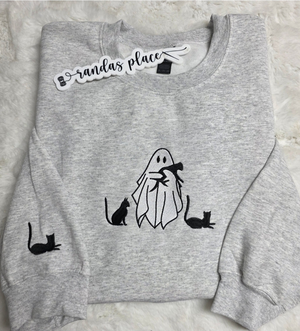 Ghost with Cat Halloween Sweatshirt