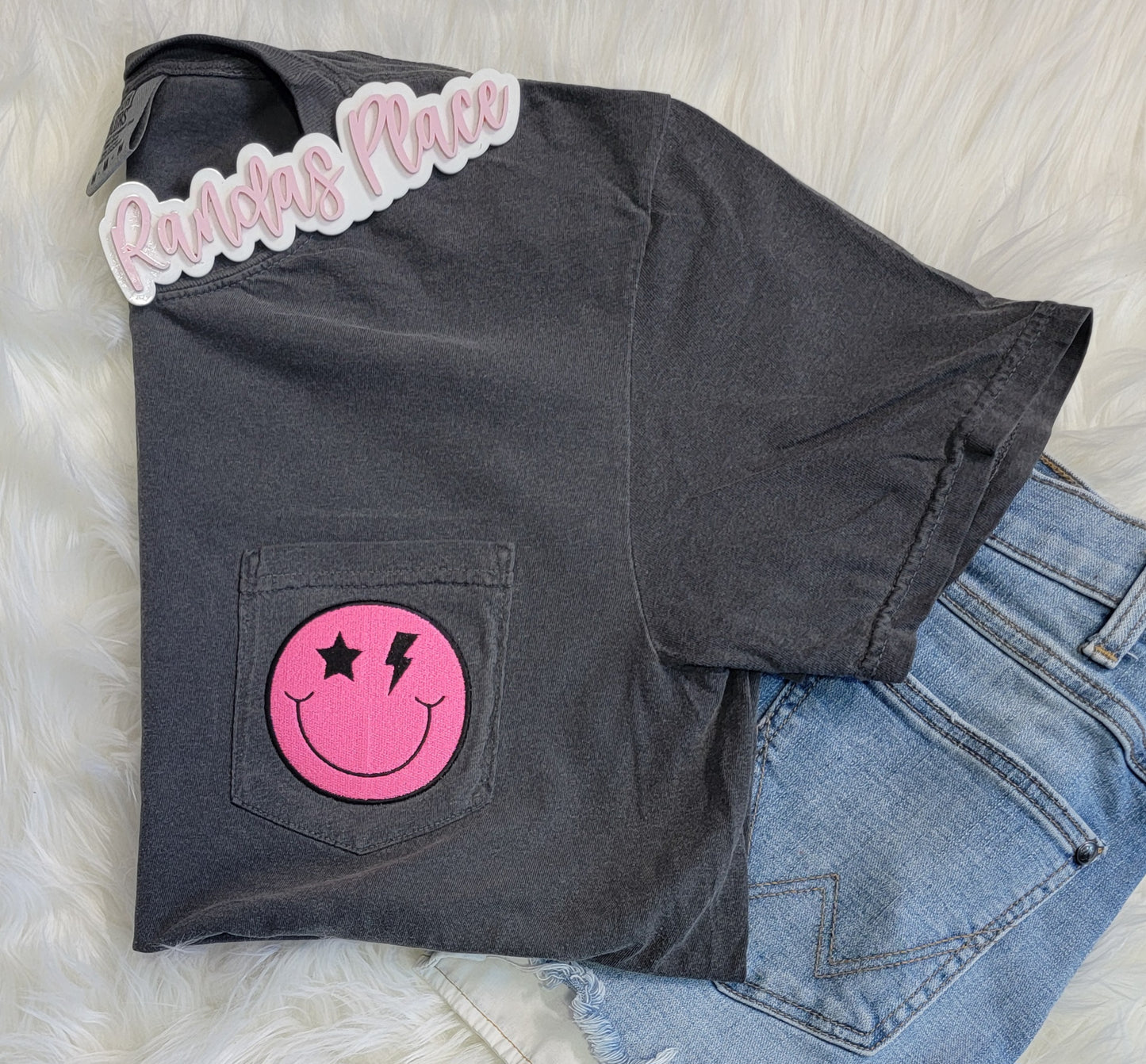 Trendy Smiley Comfort Colors Pocket Tee