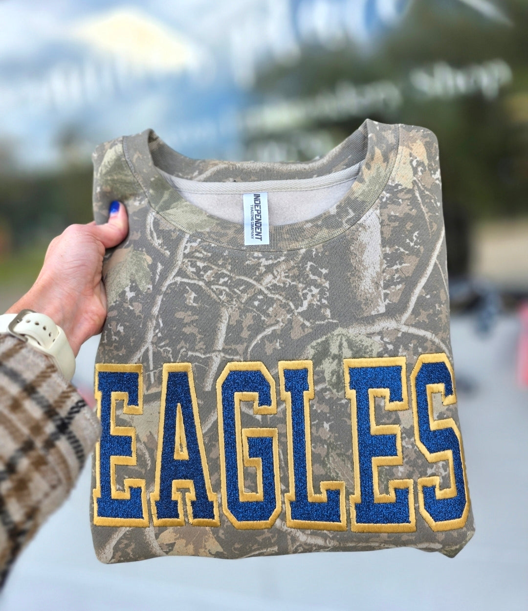 Custom Camo Sparkle Appliqué Crewneck