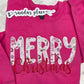 Merry Christmas Applique Side Bow Pink Embroidered Crewneck