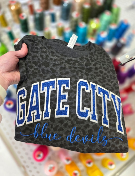 Gate City Blue Devils Sparkle Leopard Tee