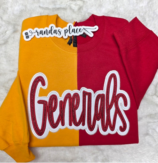 Generals Split Sparkle Red & Gold Crewneck
