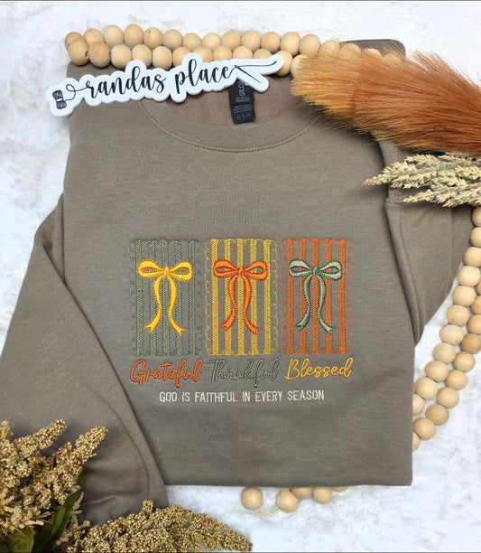 Grateful Thankful Blessed Fall Embroidered Sweatshirt