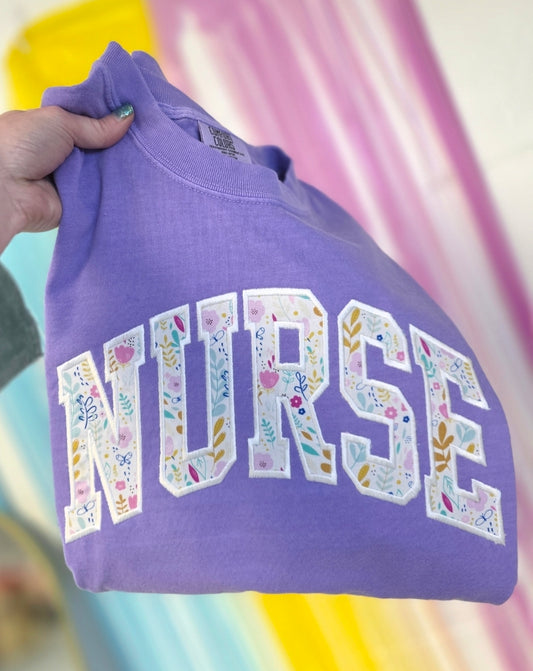 Nurse Floral Applique Violet Tee