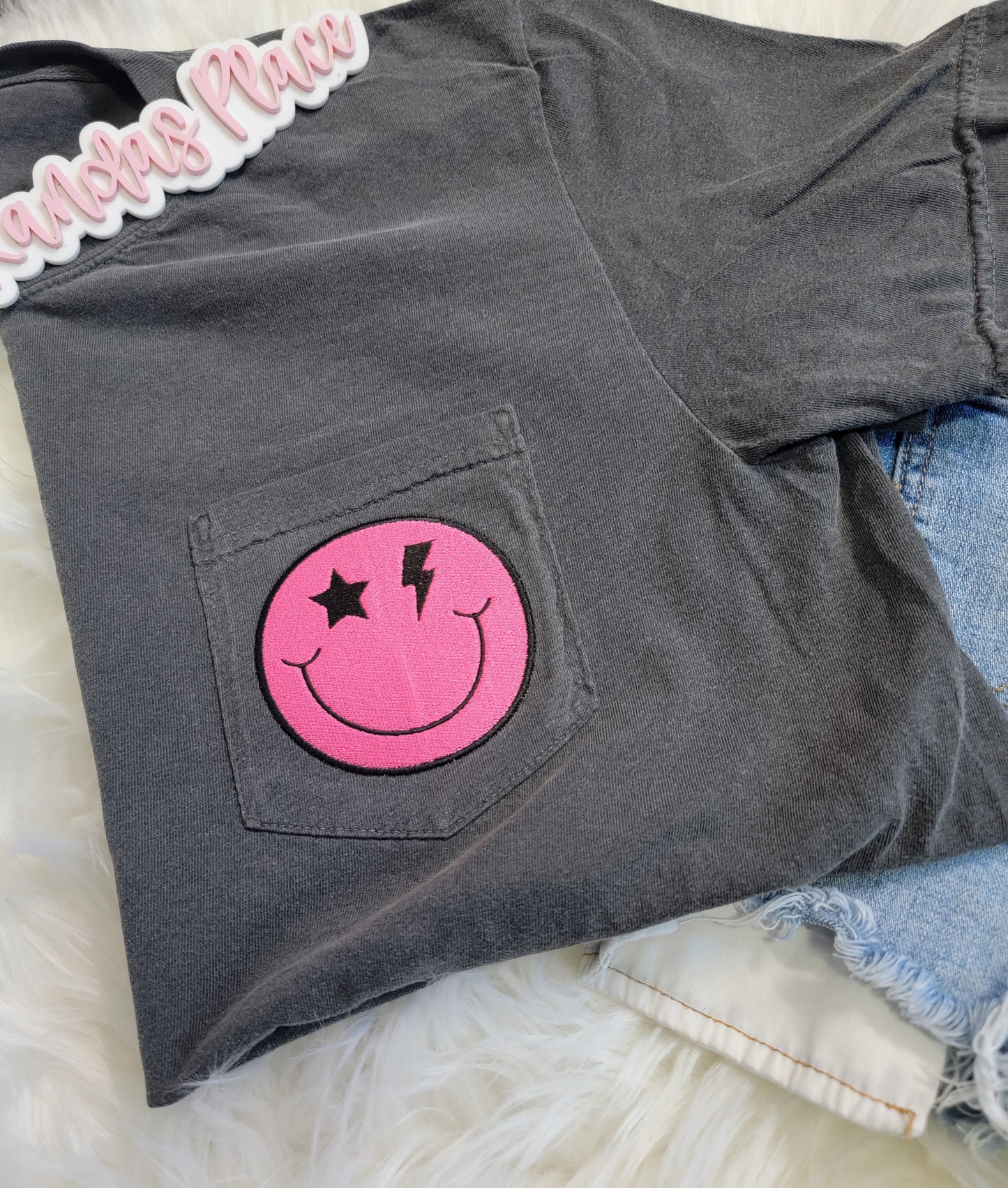 Trendy Smiley Comfort Colors Pocket Tee