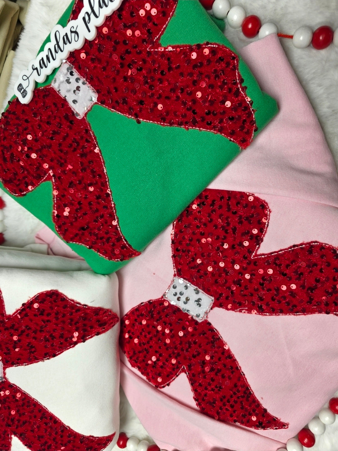 Embroidered Sequence Christmas Bow Crewneck