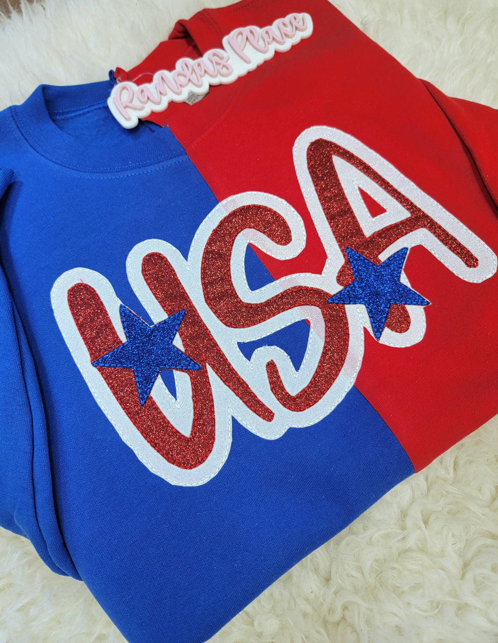 USA July 4th Split Sparkle Crewneck