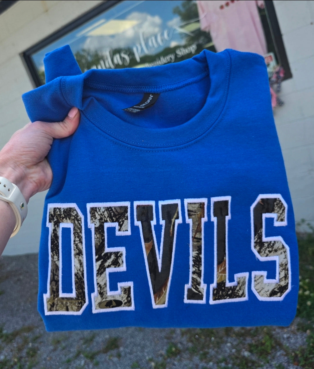 Devils Varsity Camo Applique Crewnecky