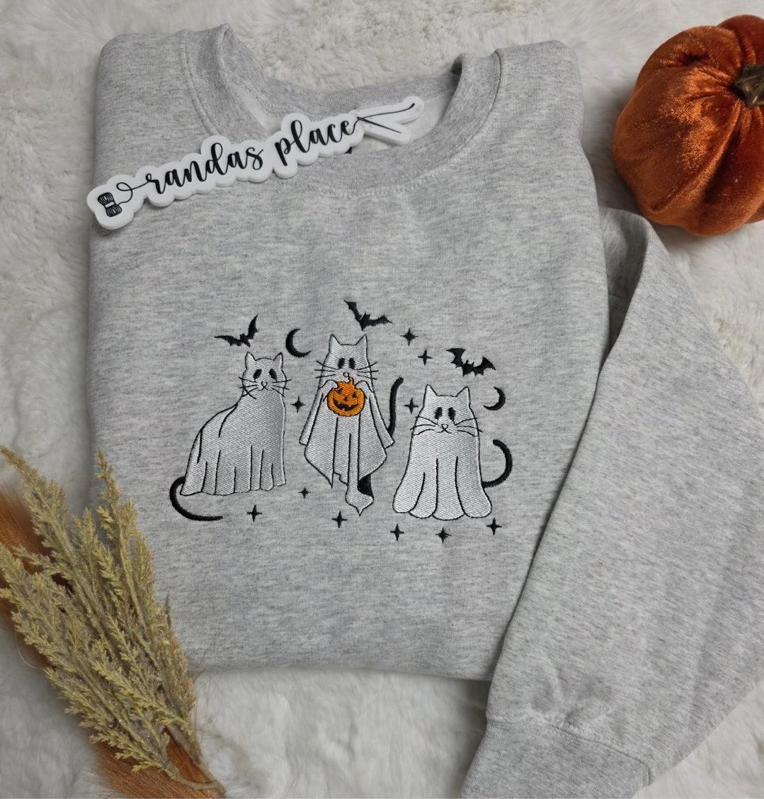 Ghost Cat Trick or Treat Halloween Sweatshirt