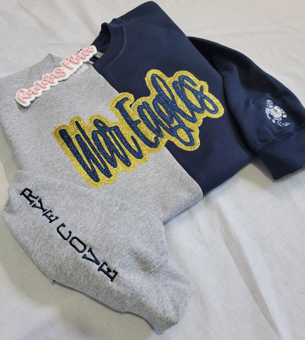 War Eagle Split Sparkle Navy & Gray Crewneck