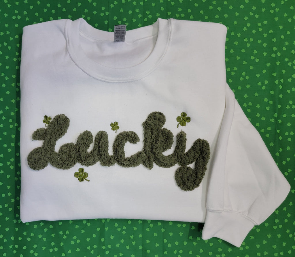 LUCKY Chenille Yarn Saint Patrick Crewneck