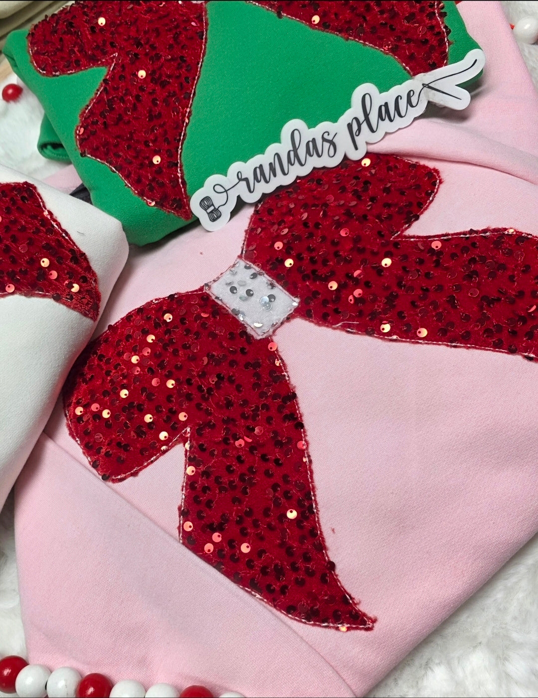 Embroidered Sequence Christmas Bow Crewneck